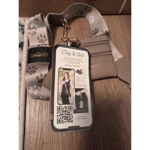 New Save The Girls Clip & Go Phone Strap & Zippered Pouch Dog Paw Print Tan